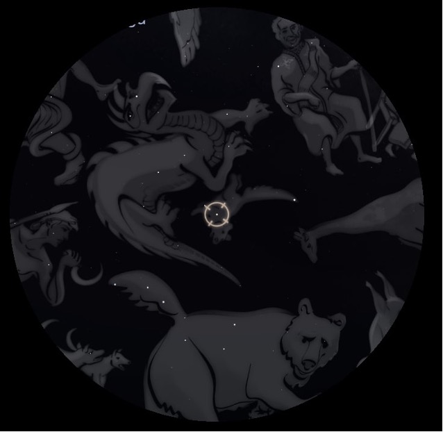 Sky chart: Ursa Minor with a reticle on Kochab, β Ursae Minoris